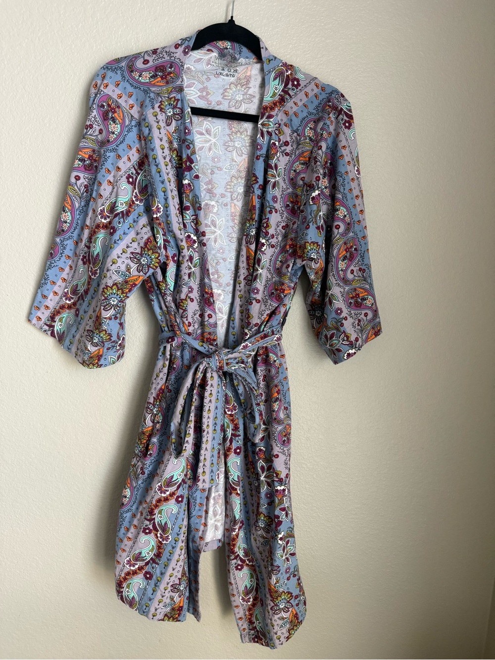 Vera Bradley Light Blue Paisley Cotton Blend Robe, size L/XL